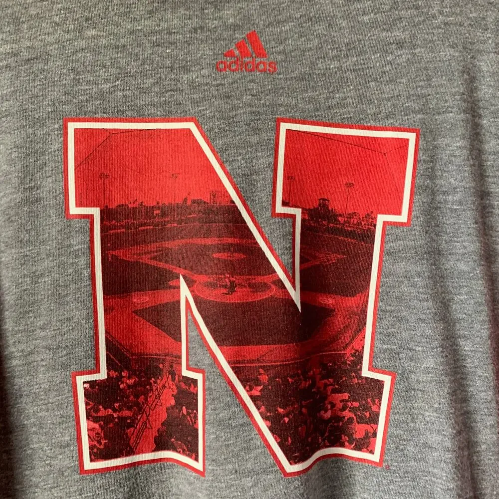 Adidas Heathered Gray Red Nebraska Cornhusker BERM ZONE Baseball Raglan Shirt L